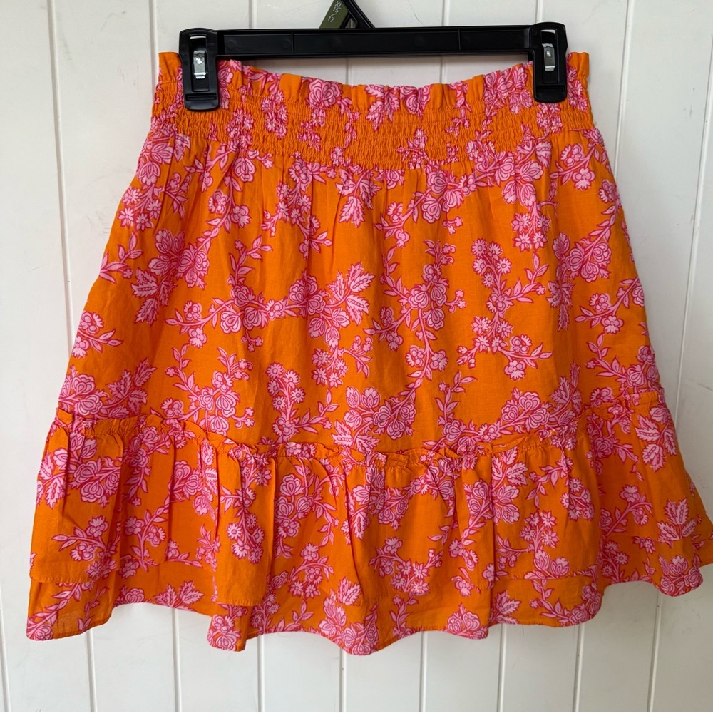 J. Crew pink and orange floral tiered ruffle Skirt New with tags size Small